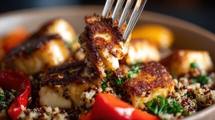 Deliciously seasoned feta with quinoa and peppers.