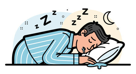 Person Dreaming Peacefully While Resting On Pillow During Nighttime In A Simple Illustration