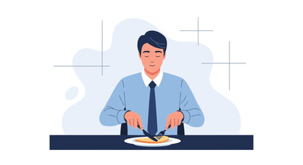 Man Enjoying Lunch at a Table, Illustrating The Concept of Daily Routine Activities
