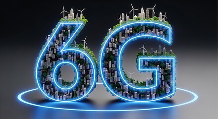 Futuristic 6g city concept with renewable energy and advanced technology