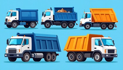 Cartoon dump trucks, various colors