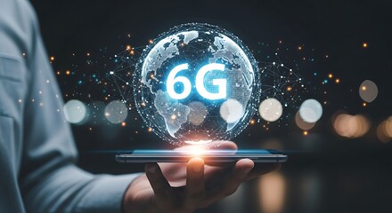 Global 6g network technology concept visualized on a smartphone screen in a persons hand