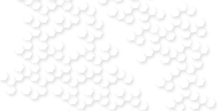 the geometric repetition and depth of the hexagonal grid, A pattern of white hexagon shapes arranged subtle shadows that create a three-dimensional, layered effect.