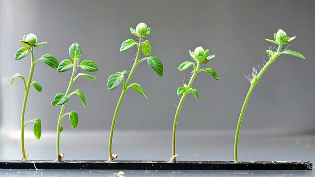 Time lapse of tomato plants reverting to their wild, primitive forms through evolutionary stages