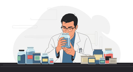 Scientist Conducting Sensory Analysis Of Jar For Laboratory Research Purposes Image