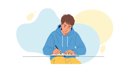 Person Writes In Notebook, Concentrating On His Task, Creating Content And Ideas