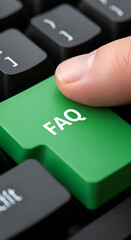 Green FAQ Button on Computer Keyboard