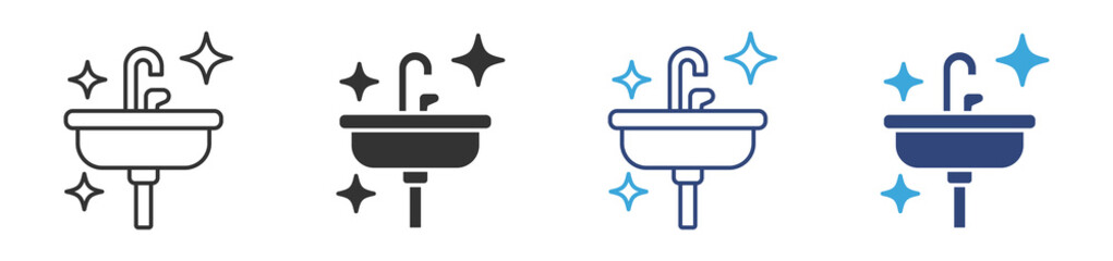 Clean Sink icon set in outline and flat style , Bathroom sink icons , vector illustration. 