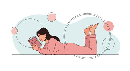 Serene Moment Of Reading, Enjoying A Book, Relaxation And Leisure Activities, Joyful.