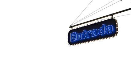 Cartel ne&oacute;n Entrada azul alfa.