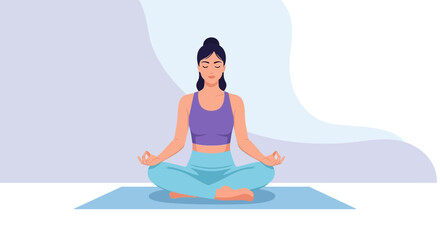 Serene Woman Performing Yoga, Meditating in Lotus Position for Relaxation and Wellness
