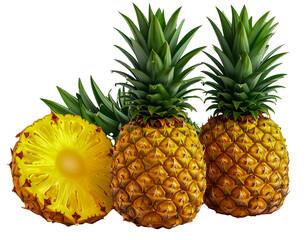 Fresh and juicy pineapple, a sweet tropical fruit, is isolated on a clean white background