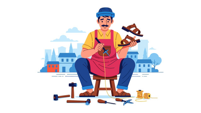 Crafting Excellence: An artisan passionately working on crafting intricate footwear within a cozy workspace, a testament to artisanal skill and dedication.