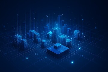 Futuristic Blue Digital Cityscape with Glowing Lines