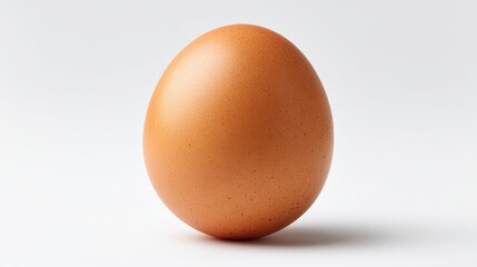 A single brown egg stands upright on a white background, highlighting its smooth and natural shell texture