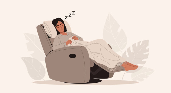 woman sleeping in recliner, blanket, zzz clip art preview