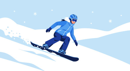 Snowboarder Gliding Down The Snowy Slope, Creating An Image of Dynamic Winter Activity