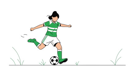 Soccer Player Kicking The Ball In An Energetic Posture, Simple Illustration