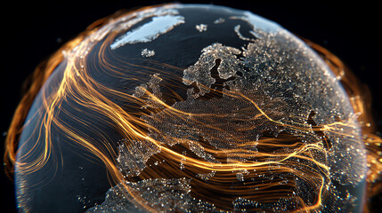 A captivating digital visualization of Earth showcasing dynamic data streams and glowing connections signifying global networks.