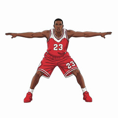 Naklejka premium Vector Illustration of Basketball Player in Defensive Stance with Red Uniform Modern Sport Style