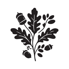 acorns and oak leaves vector silhouette line art logo design concept  illustration © MdSajib