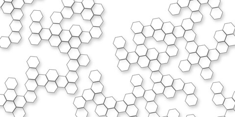 modern abstract background with various hexagon, A pattern of white hexagon shapes arranged subtle shadows that create a three-dimensional,  the geometric repetition and depth of the hexagonal grid.