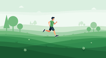 Obraz premium Runner Enjoying Verdant Outdoors Scene In Vector Art Illustrating Healthy Living And Exercise