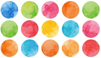 Colorful Circular Watercolor Collection Art Studio Digital Design Creative Environment Top-Down View Vibrant Concept