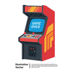 Retro Arcade Game Machine with 'Game Over' Message on Screen, Vector Illustration