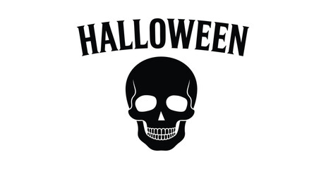 Halloween graphic with bold skull illustration and arched “HALLOWEEN” text—ideal for spooky seasonal branding and decoration projects 