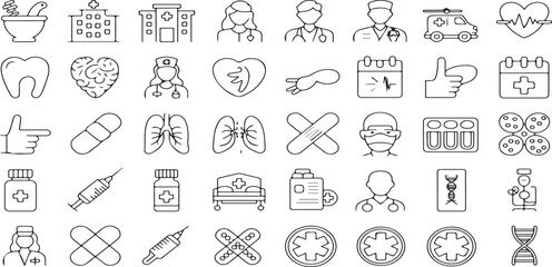 Obraz premium medical icons, health icons, wellness icons, doctor icons, healthcare icons, hospital icons, nurse icons, medicine icons, stethoscope icons, pill icons, heart icons, dental icons, treatment icons, the