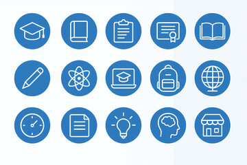 Education themed blue circular icon set, education illustration collection set