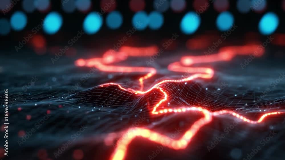 Poster illuminated digital trail: dynamic digital artwork, showcasing a vibrant illuminated pathway weaving