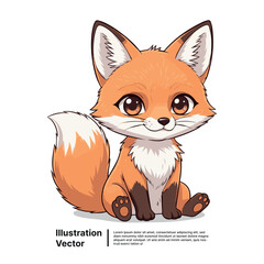 Cute cartoon fox illustration with big eyes and bushy tail, perfect for children's books and designs