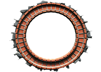 Circular brick wall section with rubble isolated on a transparent background image