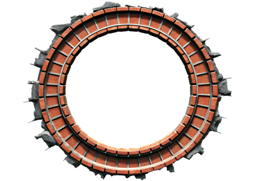 Circular brick wall section with rubble isolated on a transparent background image