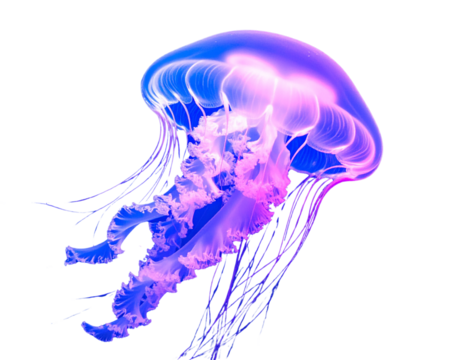 Fantasy Glow Jellyfish in Deep Ocean, Bioluminescent Style, Transparent Background PNG