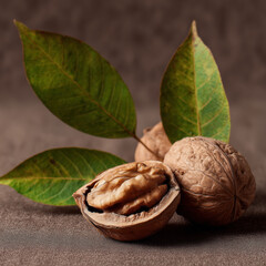 walnuts and leaves