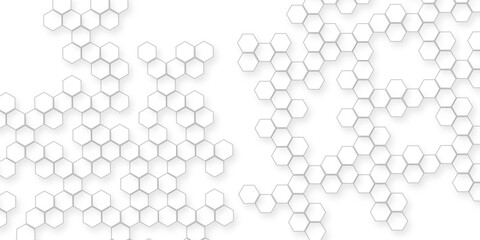 modern abstract background with various hexagon, A pattern of white hexagon shapes arranged subtle shadows that create a three-dimensional,  the geometric repetition and depth of the hexagonal grid.