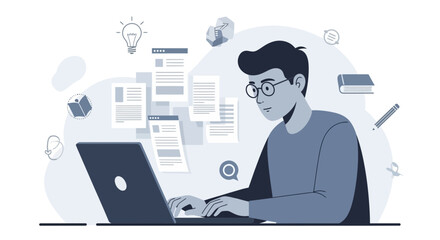 Thoughtful Individual Immersed In Digital Work Processes Using Modern Technology