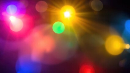 Blurred rainbow refraction overlay effect. Light lens prism effect on black background. Holographic reflection, crystal flare leak shadow overlay. Colorful rainbow disco ball light