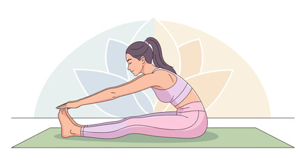 Woman Practicing Seated Forward Bend Yoga Pose, Stretching Fitness Exercise Demonstration