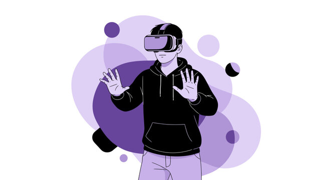 Virtual Reality Experience: Young Person Immersed In The Digital World Of Tomorrow