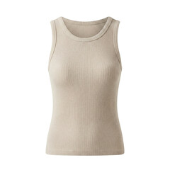 Beige ribbed knit tank top for women