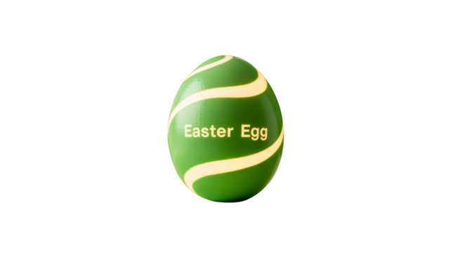Vibrant green Easter egg with glowing swirl pattern and "Easter Egg" text, perfect for spring celebrations.