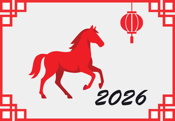 Red Horse Zodiac Illustration for Chinese New Year 2026. Perfect for holiday greetings, calendars, posters, and New Year designs.
