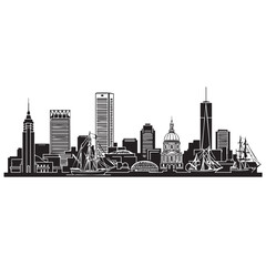 Obraz premium Vector City Skyline Illustration for Urban Scene Design in Modern Black and White Style