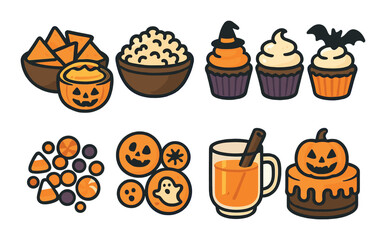Halloween treats and desserts collection featuring festive cupcakes and pumpkin-themed snacks