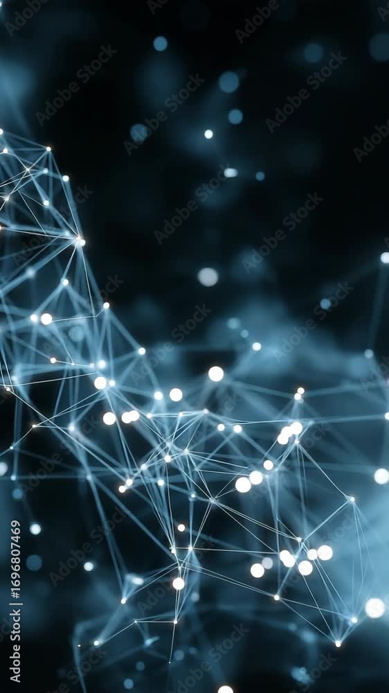 Poster Abstract network of glowing nodes and lines in a dark blue digital background