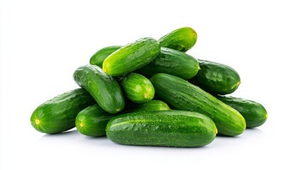 Fresh cucumbers piled on white background. AI image